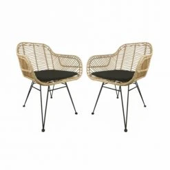 Alice's Garden 2 Fauteuils En Rotin Naturel Et Métal, Coussins Noir