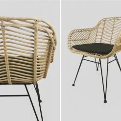 Alice's Garden 2 Fauteuils En Rotin Naturel Et Métal, Coussins Noir -Chaise Soldes 2024 2 fauteuils en rotin naturel et metal coussins noir 4