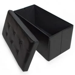Tectake Poufs Banc Coffre De Rangement Pliable Grand Aspect Cuir 80x40x40cm Noir -Chaise Soldes 2024 banc coffre de rangement pliable grand aspect cuir 80x40x40cm noir 3