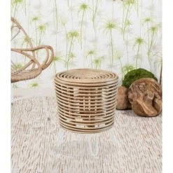 Pirouette Paris Poufs Bout De Canapé En Rotin Et Pieds En Métal Blanc -Chaise Soldes 2024 bout de canape en rotin et pieds en metal blanc 2