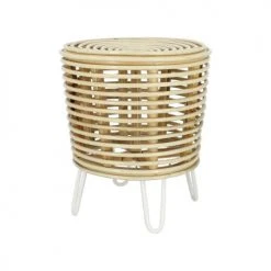 Pirouette Paris Poufs Bout De Canapé En Rotin Et Pieds En Métal Blanc