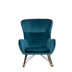 Beliani Fauteuils Chaise à Bascule En Velours Bleu Azur -Chaise Soldes 2024 chaise a bascule en velours bleu azur 2