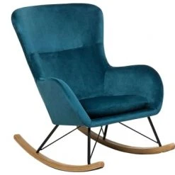 Beliani Fauteuils Chaise à Bascule En Velours Bleu Azur