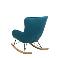 Beliani Fauteuils Chaise à Bascule En Velours Bleu Azur -Chaise Soldes 2024 chaise a bascule en velours bleu azur 3