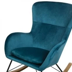 Beliani Fauteuils Chaise à Bascule En Velours Bleu Azur -Chaise Soldes 2024 chaise a bascule en velours bleu azur 4