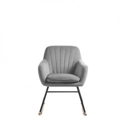 Beliani Fauteuils Chaise à Bascule En Velours Gris -Chaise Soldes 2024 chaise a bascule en velours gris 2