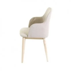 Zago Fauteuils Chaise Accoudoirs Tissu Beige Et Pieds Plaqué Chêne -Chaise Soldes 2024 chaise accoudoirs tissu beige et pieds plaque chene 2