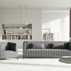 Micadoni Home Fauteuils Fauteuil 1 Place En Velours Gris Clair -Chaise Soldes 2024 fauteuil 1 place en velours gris clair 3