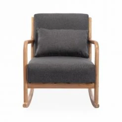 Gazebo Parts Direct Sales Store -Chaise Soldes 2024 fauteuil a bascule design bois et tissu gris fonce 1