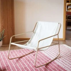 PIB Fauteuils Fauteuil à Bascule En Tissu Blanc -Chaise Soldes 2024 fauteuil a bascule en tissu blanc 2