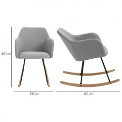 Homcom Fauteuils Fauteuil à Bascule Grand Confort Lin Gris -Chaise Soldes 2024 fauteuil a bascule grand confort lin gris 2