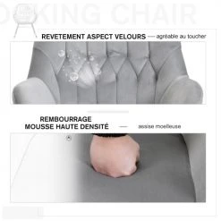 Homcom Fauteuils Fauteuil à Bascule Grand Confort Velours Gris Clair -Chaise Soldes 2024 fauteuil a bascule grand confort velours gris clair 4