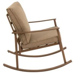 Jolipa Fauteuils Fauteuil à Bascule Métal Bois Foncé/beige -Chaise Soldes 2024 fauteuil a bascule metal bois fonce beige 2