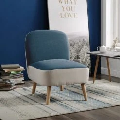 ATHM DESIGN Fauteuils Fauteuil Assise Polyester Bleu Pieds Bois -Chaise Soldes 2024 fauteuil assise polyester bleu pieds bois 1