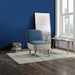 ATHM DESIGN Fauteuils Fauteuil Assise Polyester Bleu Pieds Bois -Chaise Soldes 2024 fauteuil assise polyester bleu pieds bois 3