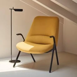 TEULAT Fauteuils Fauteuil Bas Rembourré En Moutarde Et Pied En Métal -Chaise Soldes 2024 fauteuil bas rembourre en moutarde et pied en metal 1