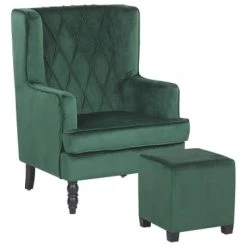 Beliani Fauteuils Fauteuil Bergère En Velours Vert Avec Repose-pieds Assorti