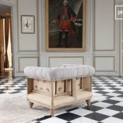 PIB Fauteuils Fauteuil Chesterfield En Lin Gris -Chaise Soldes 2024 fauteuil chesterfield en lin gris 3