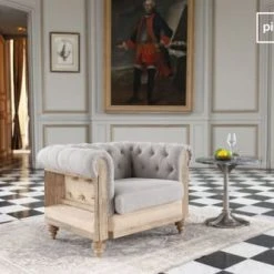 PIB Fauteuils Fauteuil Chesterfield En Lin Gris -Chaise Soldes 2024 fauteuil chesterfield en lin gris 4