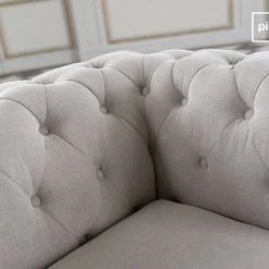 PIB Fauteuils Fauteuil Chesterfield En Lin Gris -Chaise Soldes 2024 fauteuil chesterfield en lin gris 5