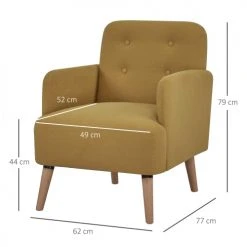 Homcom Fauteuils Fauteuil Classique Dossier 4 Boutons Pieds Bois Tissu Moutarde Foncé -Chaise Soldes 2024 fauteuil classique dossier 4 boutons pieds bois tissu moutarde fonce 2