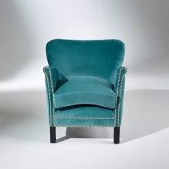 Robin Des Bois Fauteuils Fauteuil Club En Velours Clouté Bleu Arctique -Chaise Soldes 2024 fauteuil club en velours cloute bleu arctique 3
