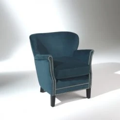 Robin Des Bois Fauteuils Fauteuil Club En Velours Clouté Bleu Paon -Chaise Soldes 2024 fauteuil club en velours cloute bleu paon 2