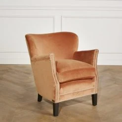 Robin Des Bois Fauteuils Fauteuil Club En Velours Clouté Caramel -Chaise Soldes 2024 fauteuil club en velours cloute caramel 2