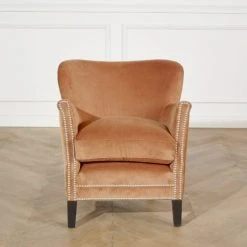 Robin Des Bois Fauteuils Fauteuil Club En Velours Clouté Caramel -Chaise Soldes 2024 fauteuil club en velours cloute caramel 3