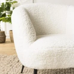 MACABANE Fauteuils Fauteuil Cosy Tissu Bouclette Blanc Pieds Métal Noir -Chaise Soldes 2024 fauteuil cosy tissu bouclette blanc pieds metal noir 2