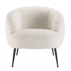 MACABANE Fauteuils Fauteuil Cosy Tissu Bouclette Blanc Pieds Métal Noir -Chaise Soldes 2024 fauteuil cosy tissu bouclette blanc pieds metal noir 3