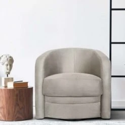 DIVA SALON Fauteuils Fauteuil Crapaud Pivotant 1 Place En Tissu Beige Crème -Chaise Soldes 2024 fauteuil crapaud pivotant 1 place en tissu beige creme 1