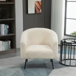 Nordlys Fauteuils Fauteuil De Salon En Métal Et Bouclettes Blanches -Chaise Soldes 2024 fauteuil de salon en metal et bouclettes blanches 2