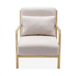Alice's Garden Fauteuils Fauteuil Design Beige En Bois Et Tissu -Chaise Soldes 2024 fauteuil design beige en bois et tissu 4
