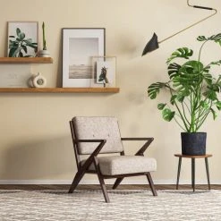 Drawer Fauteuils Fauteuil Design En Tissu Et Bois Foncé Taupe -Chaise Soldes 2024 fauteuil design en tissu et bois fonce taupe 5