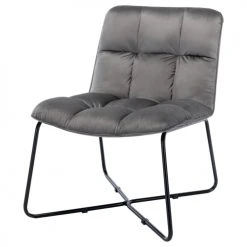 Moloo Fauteuils Fauteuil Design Velours Gris Pieds Métal Noir