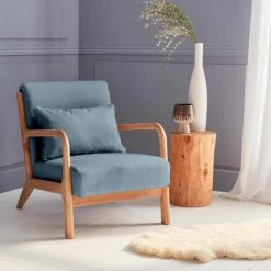 Gazebo Parts Direct Sales Store -Chaise Soldes 2024 fauteuil en bois avec tissu bleu 65x 80x79cm 1