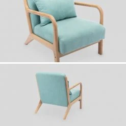Alice's Garden Fauteuils Fauteuil En Bois Avec Tissu Vert D'eau 65x 80x79cm -Chaise Soldes 2024 fauteuil en bois avec tissu vert d eau 65x 80x79cm 4