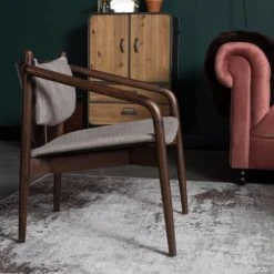 Dutchbone Fauteuils Fauteuil En Bois Et Tissu Beige -Chaise Soldes 2024 fauteuil en bois et tissu beige 1