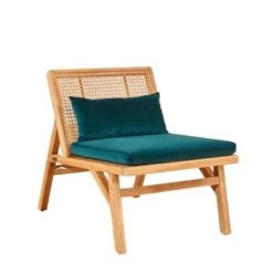 Robin Des Bois Fauteuils Fauteuil En Cannage Chêne Clair Et Velours Bleu Paon