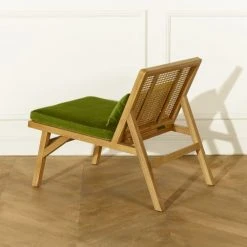 Robin Des Bois Fauteuils Fauteuil En Cannage Chêne Clair Et Velours Bleu Paon -Chaise Soldes 2024 fauteuil en cannage chene clair et velours bleu paon 4