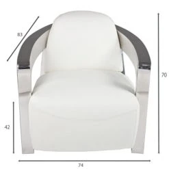 Now’s Home Fauteuils Fauteuil En Cuir Blanc Structure En Acier Inoxydable -Chaise Soldes 2024 fauteuil en cuir blanc structure en acier inoxydable 2