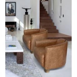 Now’s Home Fauteuils Fauteuil En Cuir De Vache Noisette -Chaise Soldes 2024 fauteuil en cuir de vache noisette 1