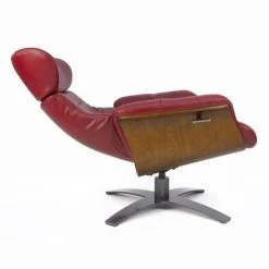 My New Design Fauteuils Fauteuil En Cuir Et Bois Chêne Naturel - Cuir Rouge -Chaise Soldes 2024 fauteuil en cuir et bois chene naturel cuir rouge 2