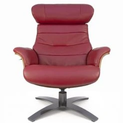 My New Design Fauteuils Fauteuil En Cuir Et Bois Chêne Naturel - Cuir Rouge -Chaise Soldes 2024 fauteuil en cuir et bois chene naturel cuir rouge 3