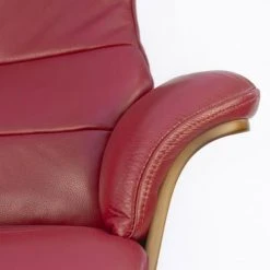 My New Design Fauteuils Fauteuil En Cuir Et Bois Chêne Naturel - Cuir Rouge -Chaise Soldes 2024 fauteuil en cuir et bois chene naturel cuir rouge 4