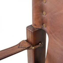 MOYCOR Fauteuils Fauteuil En Cuir Et Bois Marron -Chaise Soldes 2024 fauteuil en cuir et bois marron 2