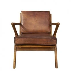 MOYCOR Fauteuils Fauteuil En Cuir Et Bois Marron -Chaise Soldes 2024 fauteuil en cuir et bois marron 3