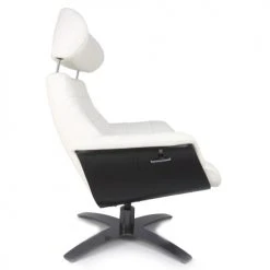 My New Design Fauteuils Fauteuil En Cuir Et Bois Noir - Cuir Blanc -Chaise Soldes 2024 fauteuil en cuir et bois noir cuir blanc 2