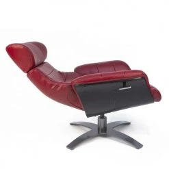 My New Design Fauteuils Fauteuil En Cuir Et Bois Noir - Cuir Rouge -Chaise Soldes 2024 fauteuil en cuir et bois noir cuir rouge 3
